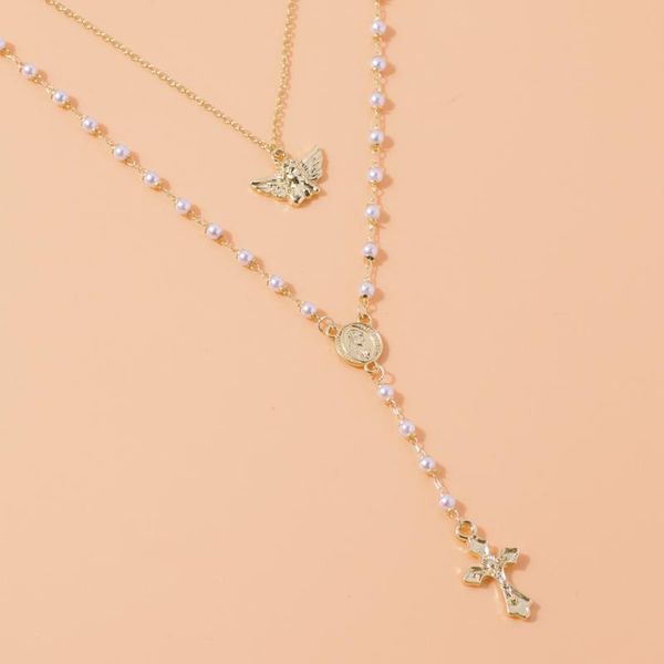 pendant necklaces fashion pearl angel coin cross gold color personality punk multilayer alloy necklace for women vintage female jewelry, Silver
pendant necklaces fashion pearl angel coin cross gold color personality punk multilayer alloy necklace for women vintage female jewelry, Silver