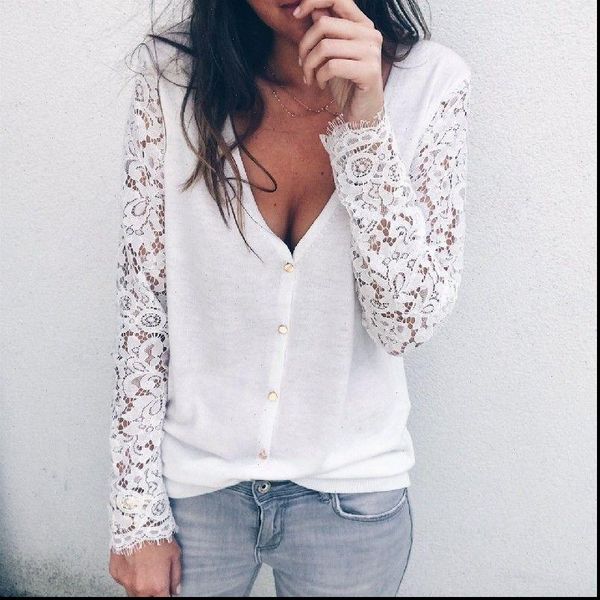 womens fashion autumn long sleeve blouse elegant women loose casual shirt new lace sleeve v neck solid color blouse, White
womens fashion autumn long sleeve blouse elegant women loose casual shirt new lace sleeve v neck solid color blouse, White