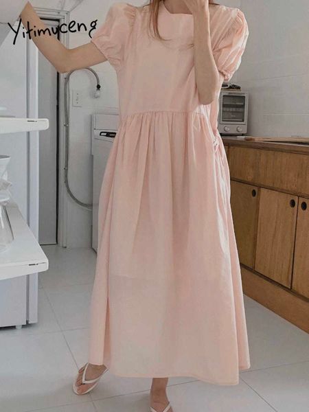yitimuceng long dresses for women summer oversized lace up casual midi dress korean fashion short puff sleeve sundress 210601, Black;gray
yitimuceng long dresses for women summer oversized lace up casual midi dress korean fashion short puff sleeve sundress 210601, Black;gray