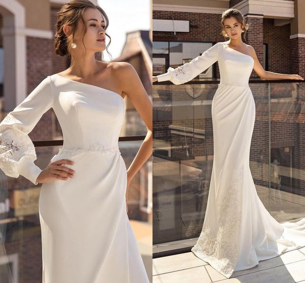 2021 new elegant one-shoulder split mermaid wedding custom made long sleeves bridal gown boho appliques vestidos de mariee 6nj1, White
2021 new elegant one-shoulder split mermaid wedding custom made long sleeves bridal gown boho appliques vestidos de mariee 6nj1, White
