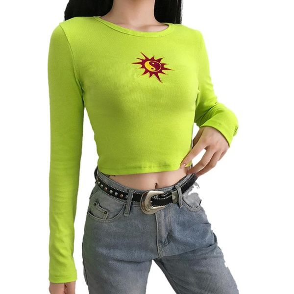 women's t-shirt fashion ribbed neon green summer t shirt short sleeve sun embroidery crop t-shirts women casual o-neck tees, White
women's t-shirt fashion ribbed neon green summer t shirt short sleeve sun embroidery crop t-shirts women casual o-neck tees, White