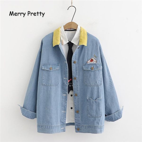 women's jackets merry pretty women denim cartoon embroidery jeans 2021 winter long sleeve turndown collar pockets basic, Black;brown
women's jackets merry pretty women denim cartoon embroidery jeans 2021 winter long sleeve turndown collar pockets basic, Black;brown