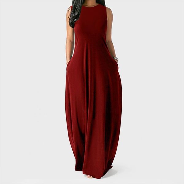 plus size solid loose casual women dress maxi summer sleeveless pocket plain long jurken zomer dames, Black;gray
plus size solid loose casual women dress maxi summer sleeveless pocket plain long jurken zomer dames, Black;gray