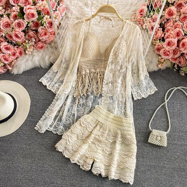 amolapha women summer bohemia style 3-piece set lace sun-proof cardigan+hollow out tassel spaghetti strap tank +short pant women's trac, Gray
amolapha women summer bohemia style 3-piece set lace sun-proof cardigan+hollow out tassel spaghetti strap tank +short pant women's trac, Gray