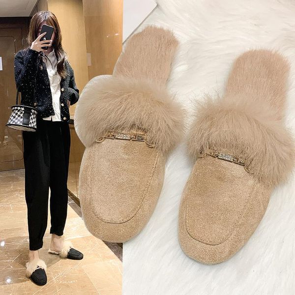 slippers casual shoes woman 2021 low pantofle fur flip flops flock female mule cover toe rivet luxury flat new plush soft mules, Black 
slippers casual shoes woman 2021 low pantofle fur flip flops flock female mule cover toe rivet luxury flat new plush soft mules, Black