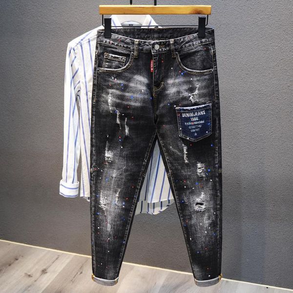 men's jeans fashion streetwear men retro black gray elastic cotton slim ripped patch pocket printed designer hip hop punk pants, Blue
men's jeans fashion streetwear men retro black gray elastic cotton slim ripped patch pocket printed designer hip hop punk pants, Blue