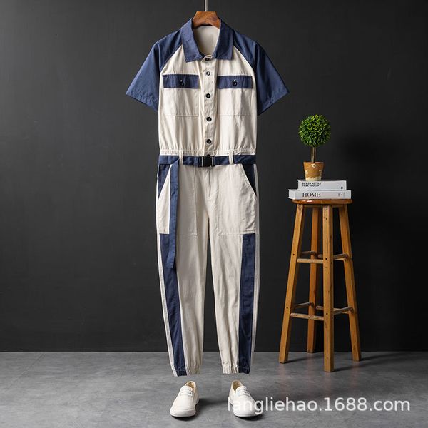 summer jumpsuit overall suit mens and womens same color matching short sleeve one-piece suit thin korean style slim casual wear, Blue
summer jumpsuit overall suit mens and womens same color matching short sleeve one-piece suit thin korean style slim casual wear, Blue