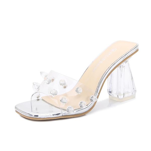 2021 new word rebite women's crystal slippers fashion square foot toe thick heel eight inches transparent sandals rubber sole ladies la, Black
2021 new word rebite women's crystal slippers fashion square foot toe thick heel eight inches transparent sandals rubber sole ladies la, Black