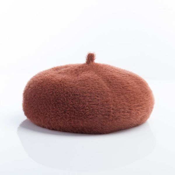 berets winter 2021 plush no hair off three dimensional fashion women beret casual painter hat outdoor cold proof warm women's, Blue;gray