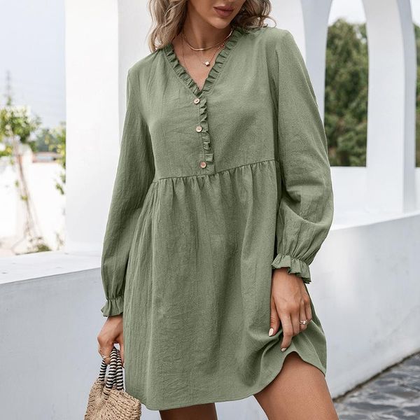 casual dresses loose pullover pure color a-line dress 2021 fall winter women's with wood ears and lotus sleeves v-neck women, Black;gray
casual dresses loose pullover pure color a-line dress 2021 fall winter women's with wood ears and lotus sleeves v-neck women, Black;gray