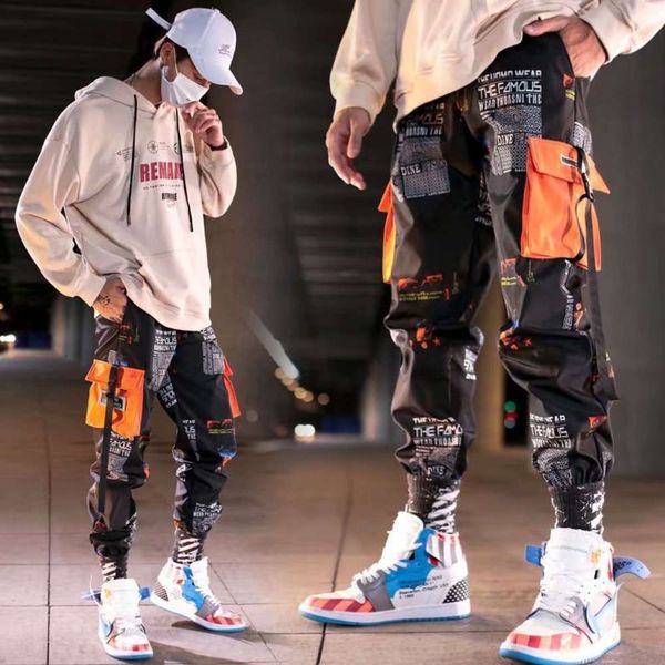 2021 autumn new large casual creative printing leggings harlan pants men's mini, Black