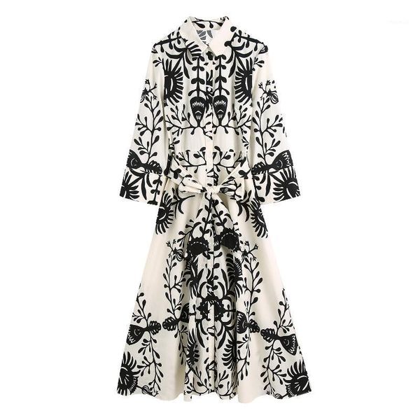 casual dresses jc·kilig 2021 lapel print shirt dress b1671, Black;gray
