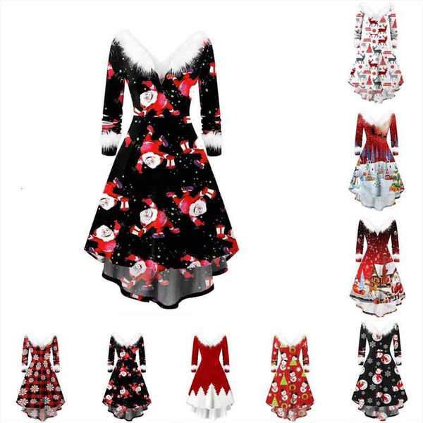 vintage christmas long sleeve womens dresses faux fur collar v neck xmas prom winter santa print robe plus size, Black;gray
vintage christmas long sleeve womens dresses faux fur collar v neck xmas prom winter santa print robe plus size, Black;gray