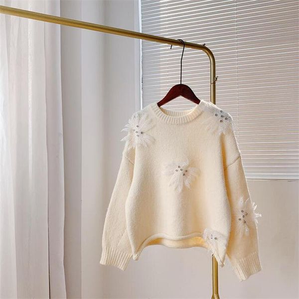women's sweaters autumn and winter casual solid color round neck long-sleeved flower applicé loose sweater, White;black
women's sweaters autumn and winter casual solid color round neck long-sleeved flower applicé loose sweater, White;black