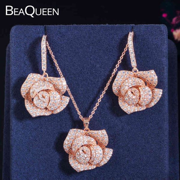 jewelry sets beaqueen romantic rose gold color big flower drop earring pendant necklace set cubic zirconia crystal wedding js113, Black 
jewelry sets beaqueen romantic rose gold color big flower drop earring pendant necklace set cubic zirconia crystal wedding js113, Black