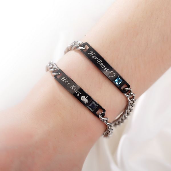 creative his queen her stainless steel lovers bracelet black titanium steel bracelet, Silver
creative his queen her stainless steel lovers bracelet black titanium steel bracelet, Silver