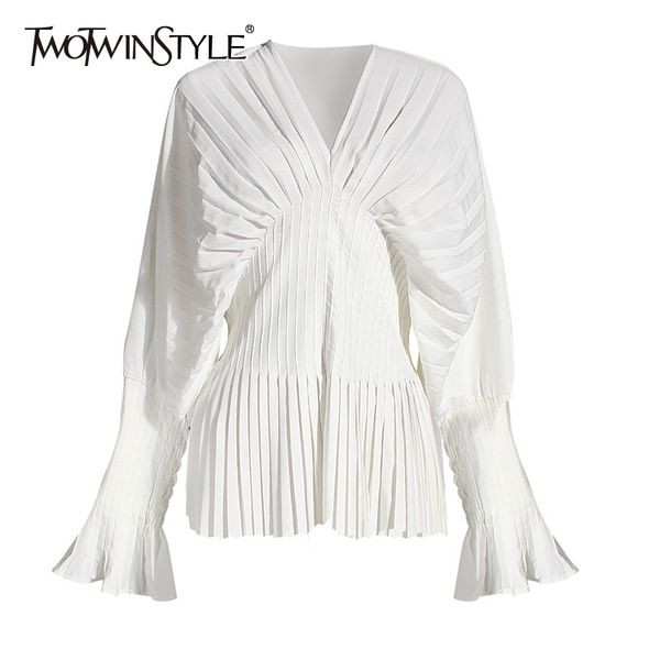 twotwinstyle causal blouses for female v neck flare long sleeve high wiast pleated women shirts clothes fashion summer tide 210225, White
twotwinstyle causal blouses for female v neck flare long sleeve high wiast pleated women shirts clothes fashion summer tide 210225, White