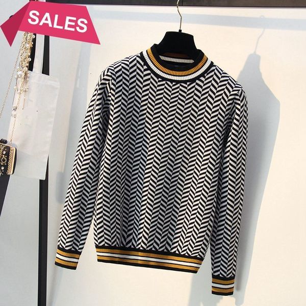high 2021 new quality striped autumn winter women thick jacquard knitted pullover and sweater fashion casual femme jumper 8ski, White;black
high 2021 new quality striped autumn winter women thick jacquard knitted pullover and sweater fashion casual femme jumper 8ski, White;black