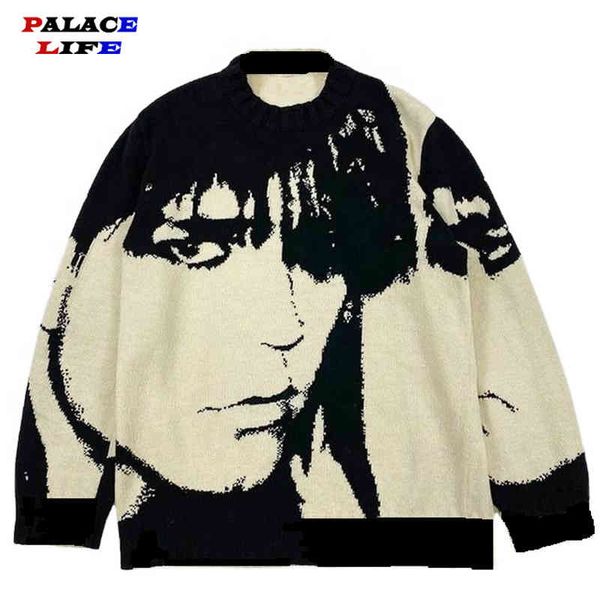 mens streetwear harajuku vintage retro japane style anime portrait print knitted sweater 2021 autumn cotton pullover, White;black
mens streetwear harajuku vintage retro japane style anime portrait print knitted sweater 2021 autumn cotton pullover, White;black