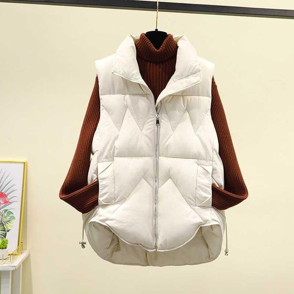 women's vests waistcoat spring autumn 2021 outer wear down cotton vest korean wild coat female zipper pocket, Black;white 
women's vests waistcoat spring autumn 2021 outer wear down cotton vest korean wild coat female zipper pocket, Black;white