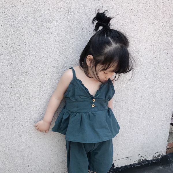summer korean girls sling shirt pants two-piece backless suit kids clothes girl set, Blue
summer korean girls sling shirt pants two-piece backless suit kids clothes girl set, Blue