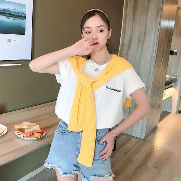 women's t-shirt 2021 summer round neck short-sleeved clothing, bright embroidered daisy, White
women's t-shirt 2021 summer round neck short-sleeved clothing, bright embroidered daisy, White