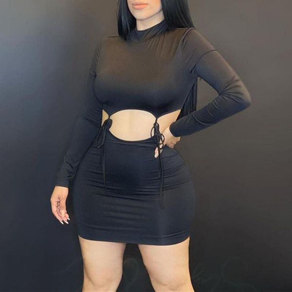 harajuku long sleeve hollow out women dress bodycon mini lace-up half high neck solid black elegant party dress vestidos, Black;gray
harajuku long sleeve hollow out women dress bodycon mini lace-up half high neck solid black elegant party dress vestidos, Black;gray