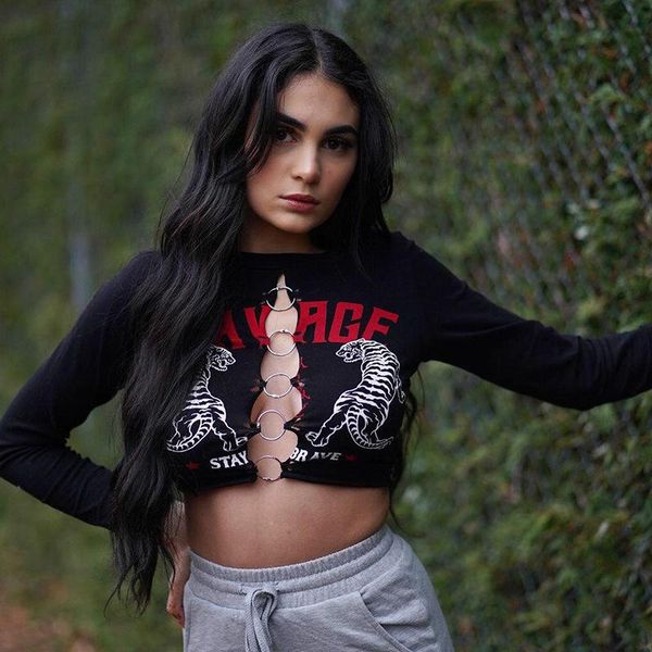 women's t-shirt women crop tiger letters print hollow-out rings o-neck long sleeves slim t-shirts fit basic tees clubwear, White
women's t-shirt women crop tiger letters print hollow-out rings o-neck long sleeves slim t-shirts fit basic tees clubwear, White