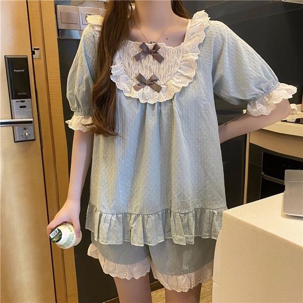 women's sleepwear xifer summer polyester short-sleeved shorts casual sweet stitching square collar ruffle suit, Black;red
women's sleepwear xifer summer polyester short-sleeved shorts casual sweet stitching square collar ruffle suit, Black;red