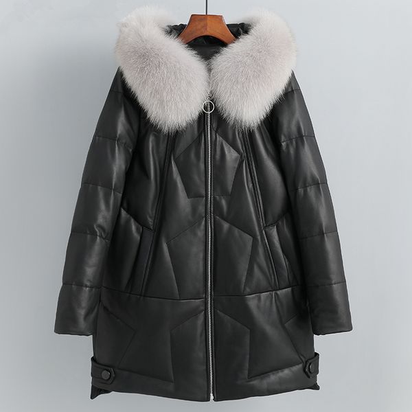 2021 new women's leather genuine winter down jacket with hoodie collar fox skin 100% coat female warm sheepskin dquh, Black
2021 new women's leather genuine winter down jacket with hoodie collar fox skin 100% coat female warm sheepskin dquh, Black