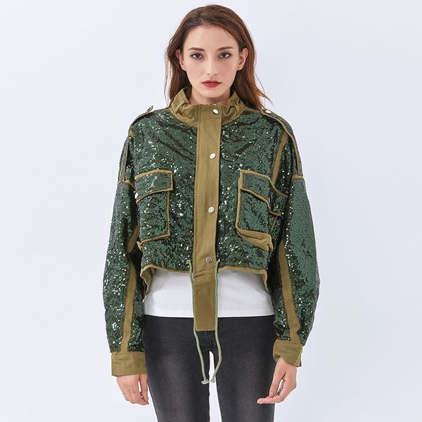 patchwork sequined jacket for owmen turtleneck long sleeve casual lace up jackets female 2020 fall fashion new tide, Black;brown
patchwork sequined jacket for owmen turtleneck long sleeve casual lace up jackets female 2020 fall fashion new tide, Black;brown