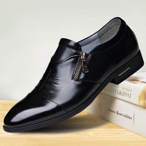 oversized men's busins drs leather shoes british one foot pointed single, Black