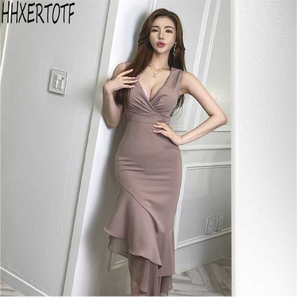 summer fashion elegant temperament women v neck sleeveless ruffles sheath mermaid dress 210531, Black;gray
summer fashion elegant temperament women v neck sleeveless ruffles sheath mermaid dress 210531, Black;gray