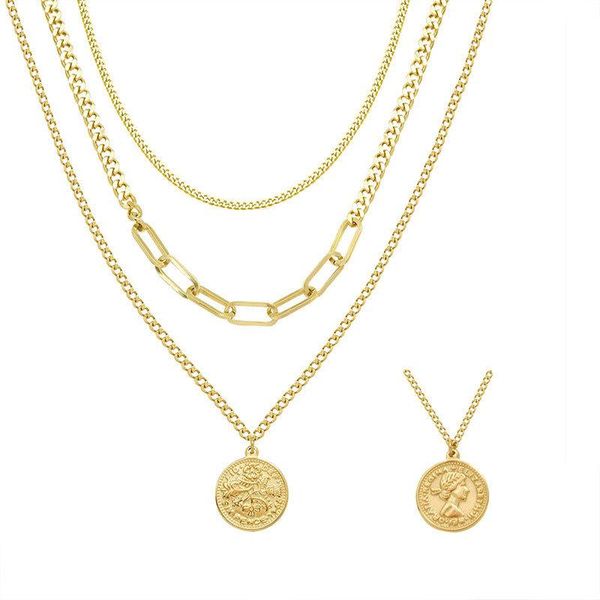 pendant necklaces multi-layer necklace round brand portrait stainless steel for women's punk gift gold chain boho accessories 2021 pubg, Silver
pendant necklaces multi-layer necklace round brand portrait stainless steel for women's punk gift gold chain boho accessories 2021 pubg, Silver