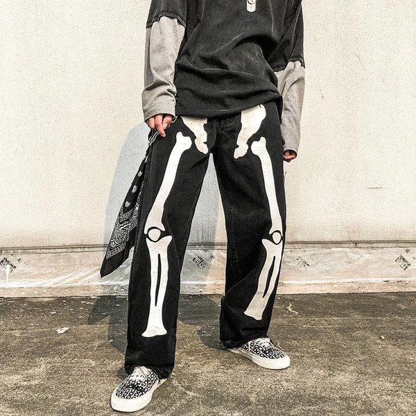 men's jeans firmranch spring/fall men/women reflect light skeleton ins casual loose straight leg denim pants hip hop long dad trousers, Blue
men's jeans firmranch spring/fall men/women reflect light skeleton ins casual loose straight leg denim pants hip hop long dad trousers, Blue