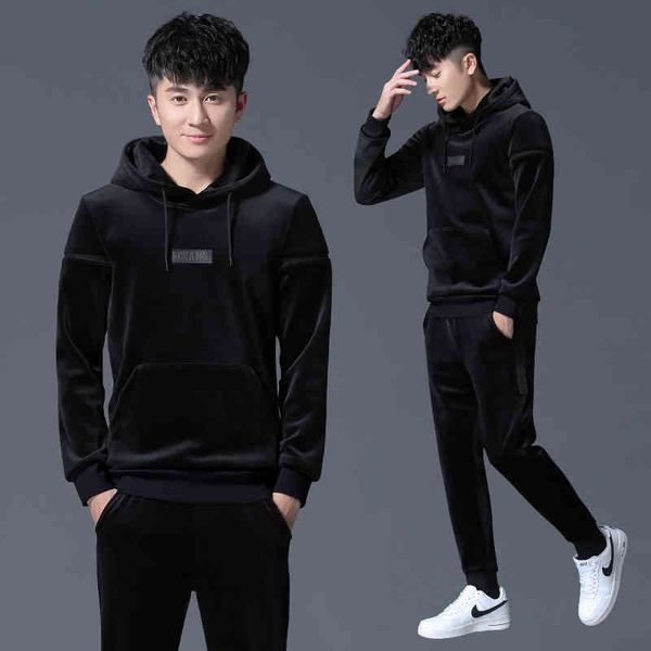 8529 hooded golden veet sweater men's autumn and winter plush thickened trend leisure sports suit two-piece set, Gray
8529 hooded golden veet sweater men's autumn and winter plush thickened trend leisure sports suit two-piece set, Gray