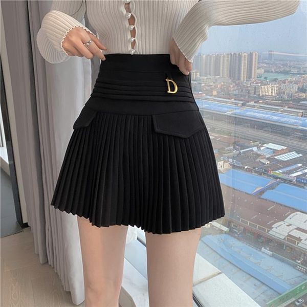 black pleated high waist mini women skirts metal letter d design a line clubwear streetwear show casual z325
black pleated high waist mini women skirts metal letter d design a line clubwear streetwear show casual z325