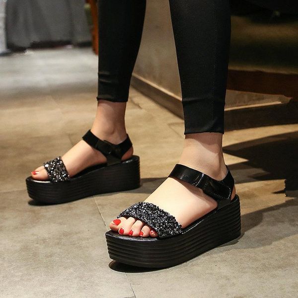 dress shoes summer casual muffin bottom sandals fashion fish mouth waterproof platform roman wind sequined high heels., Black
dress shoes summer casual muffin bottom sandals fashion fish mouth waterproof platform roman wind sequined high heels., Black