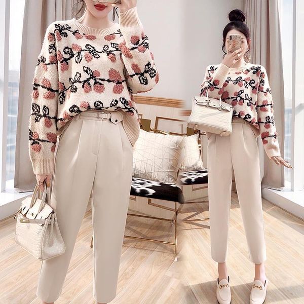 women's two piece pants 2021 women autumn winter sweater sets female o-neck knit floral + high waist straight ladies two-piece suits e, White
women's two piece pants 2021 women autumn winter sweater sets female o-neck knit floral + high waist straight ladies two-piece suits e, White