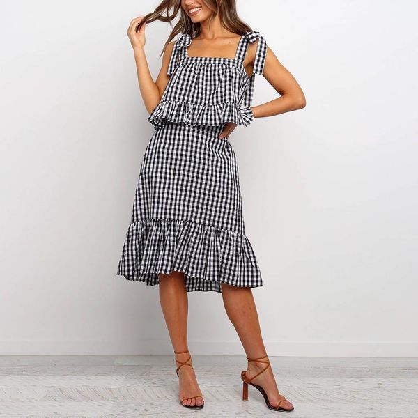 summer sundress short sleeve loose and ruffles midi skirt 2 piece women sets summer casual plaid set conjunto feminino#g30, Gray
summer sundress short sleeve loose and ruffles midi skirt 2 piece women sets summer casual plaid set conjunto feminino#g30, Gray