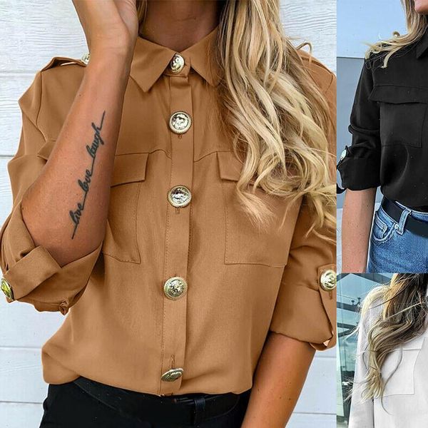 women women blouse women long sleeve casual buttons shirt ladies plain ol office work blouse, White
women women blouse women long sleeve casual buttons shirt ladies plain ol office work blouse, White