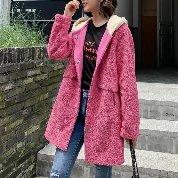 women's wool & blends lamb coat women coats nice autumn winter woolen loose red hooded jackets casual female warm thick, Black
women's wool & blends lamb coat women coats nice autumn winter woolen loose red hooded jackets casual female warm thick, Black