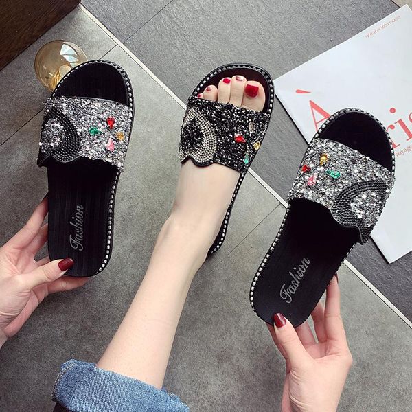 slippers summer women cute flower flat flip flops ladies soft slides shoes female print crystal bling beach casual sandals, Black
slippers summer women cute flower flat flip flops ladies soft slides shoes female print crystal bling beach casual sandals, Black