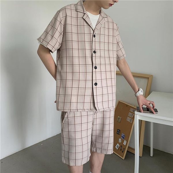 summer short-sleeved shorts suit men's korean fashion loose business casual plaid suit men's harajuku streetwear formal men, White;black
summer short-sleeved shorts suit men's korean fashion loose business casual plaid suit men's harajuku streetwear formal men, White;black