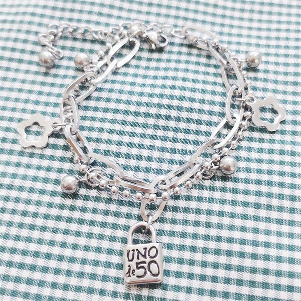 charm bracelets flower round beads multilayer stainless steel bracelet unode 50 lock pendant jewelry women, Golden;silver
charm bracelets flower round beads multilayer stainless steel bracelet unode 50 lock pendant jewelry women, Golden;silver