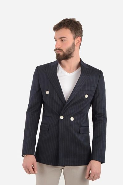 men's jackets double breasted striped navy blue men 's jacket, Black;brown