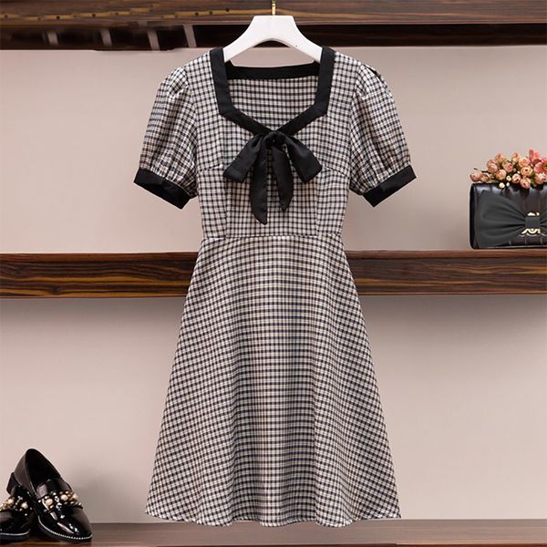 2021 new france vintage stylish womens bow sleeve party summer elegant plaid casual fashion plus size a-line chgo, Black;gray
2021 new france vintage stylish womens bow sleeve party summer elegant plaid casual fashion plus size a-line chgo, Black;gray