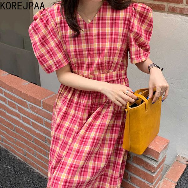 korejpaa women dress summer korea fashion retro v-neck contrast color plaid design waist slim bubble sleeve long vestido 210526, Black;gray
korejpaa women dress summer korea fashion retro v-neck contrast color plaid design waist slim bubble sleeve long vestido 210526, Black;gray