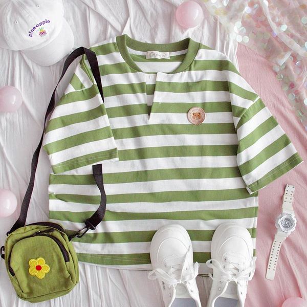 women's blouses & shirts women casual short sleeve blouse young girls summer loose ins student harajuku green cotton striped shirt coll, White
women's blouses & shirts women casual short sleeve blouse young girls summer loose ins student harajuku green cotton striped shirt coll, White