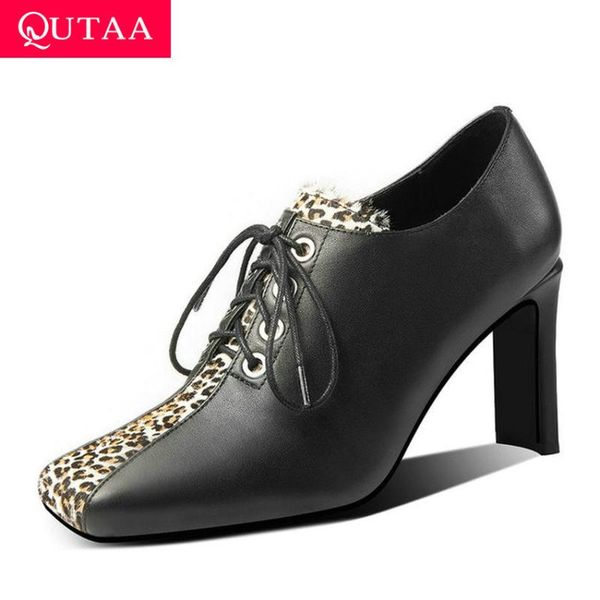 dress shoes qutaa 2021 square high heel fashion lace up women single patchwork cow leather leopard horse hair ladies pumps size 34-39, Black
dress shoes qutaa 2021 square high heel fashion lace up women single patchwork cow leather leopard horse hair ladies pumps size 34-39, Black